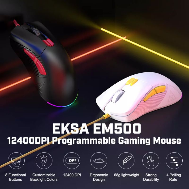 EKSA EM500 RGB Gaming Mouse 12400 DPI 1000Hz Lightweight USB Wired Gaming Mice with 8 Programmable Buttons for PC Laptop