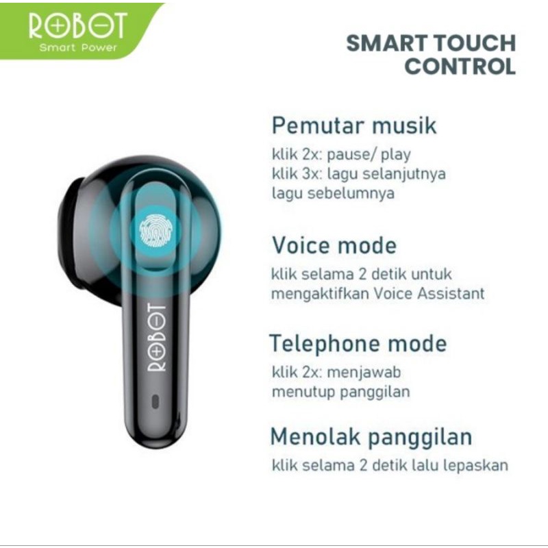 Robot Earphone Airbuds T10 Waterproof IPX4 Semi-In-Ear TWS Wireless