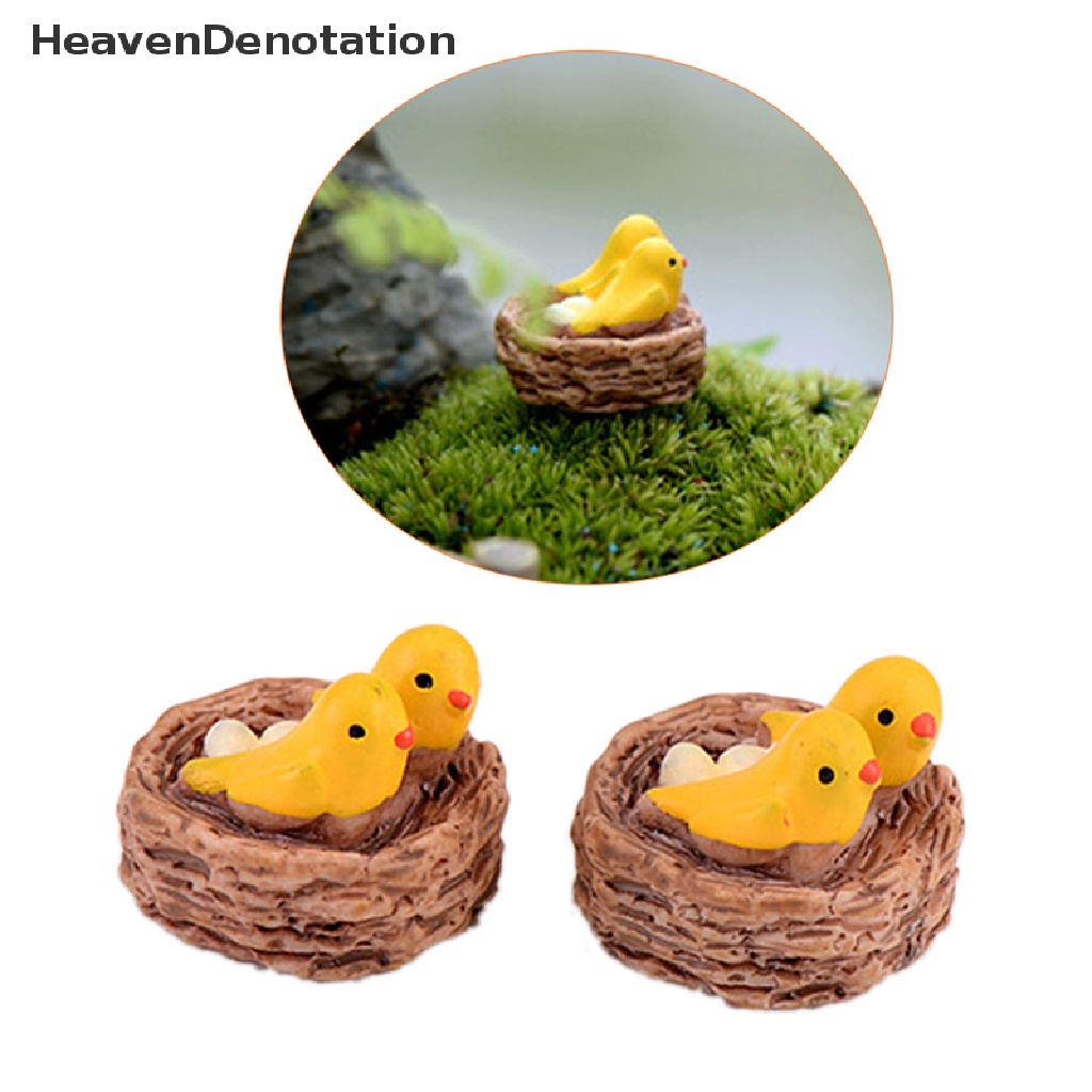 [HeavenDenotation] Mini nest with birds fairy garden miniatures gnomes moss terrariums resin crafts figurines for home decoration accessories