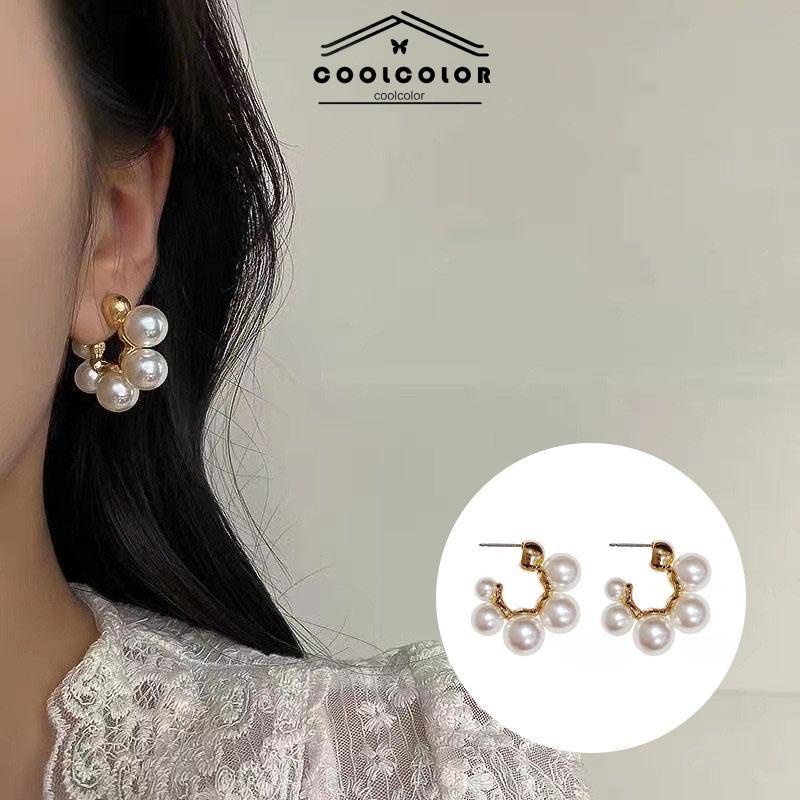 COD❤️1 Pasang Anting Stud Mutiara Pejantan Lingkara Anti Memudar Earrings panjang Aksesoris Wanita Fashion Tusuk Mewah Korea Gaya Rumbai