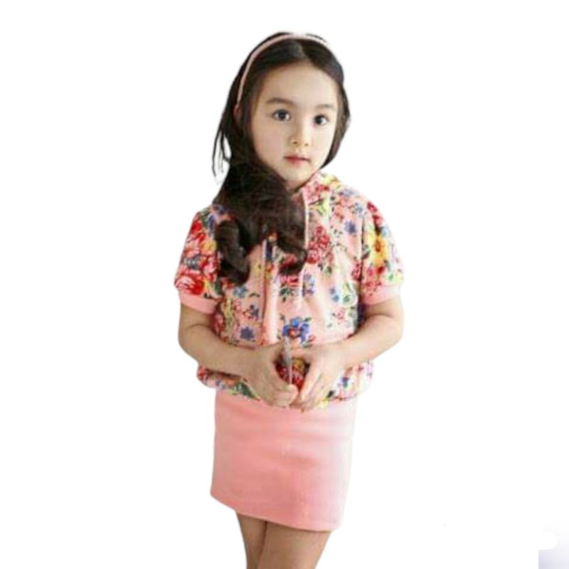 Dress flower sepan / dress anak perempuan import pink dan hijau