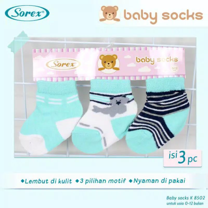 KAOS KAKI BAYI LAKI LAKI SOCKS BABY BOY SOREX K8502 ISI 3 PCS