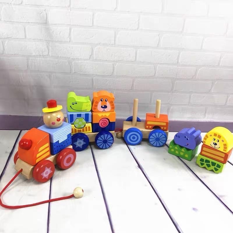 happy circus trains blocks baby bright wooden blocks mainan balok kayu anak- kado anak - hadiah anak