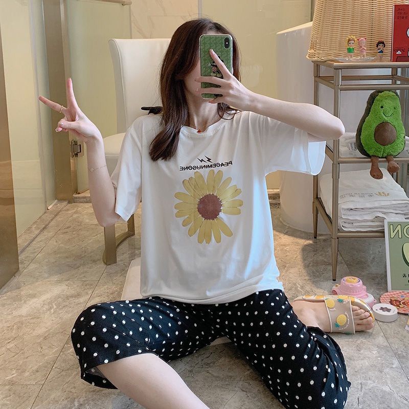 Piyama OverSize Bahan Kaos Lengan Pendek Baju Tidur Wanita