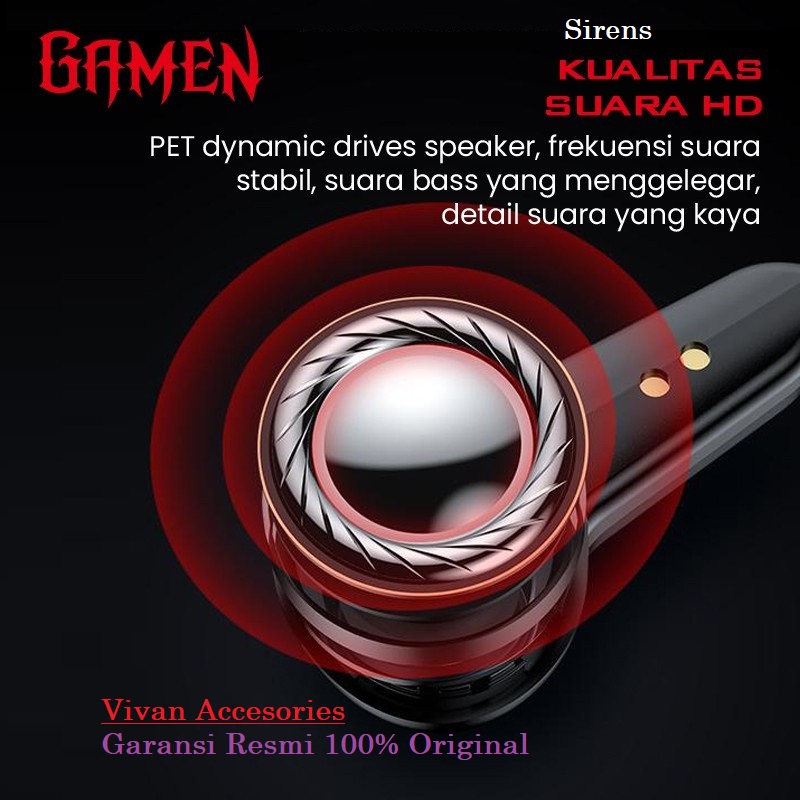 GAMEN Sirens Headset Earphone Bluetooth 5.0 TWS LED HD Sound Quality