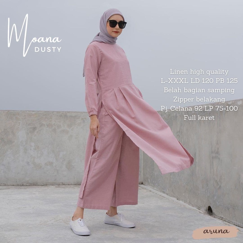 TERMURAH MOANA SET TUNIK BY ARUNA/SETELAN WANITA BAHAN KATUN LINEN FIT TO JUMBO/SET TUNIK KULOT MOTI