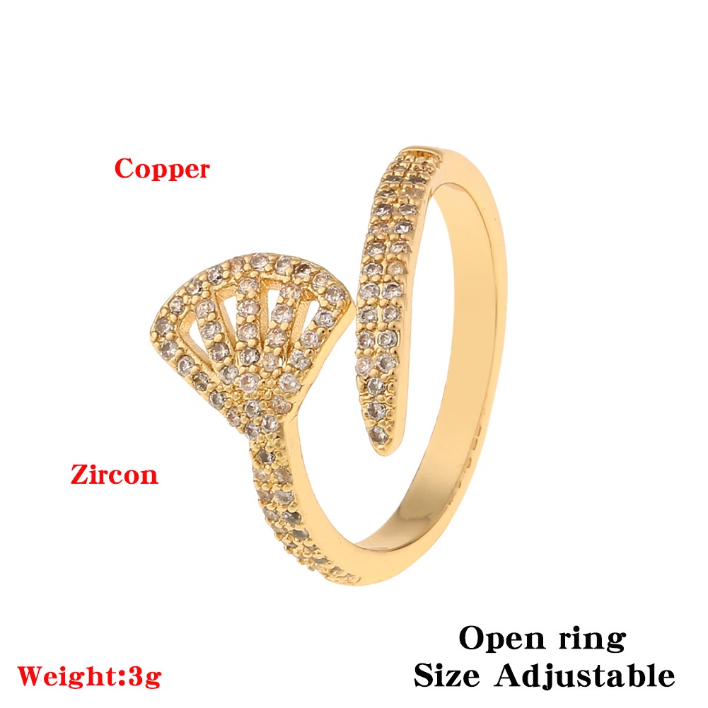 Ornamen tembaga 18K emas minyak menetes Open zircon cincin ekor putri duyung wanita kecil perhiasan