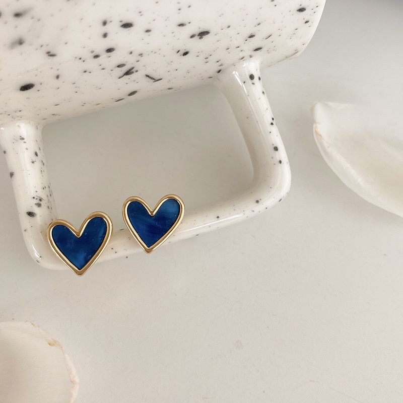 Biru berbentuk Hati klip telinga tanpa tindik wanita desain anting-anting temperamen telinga studs B