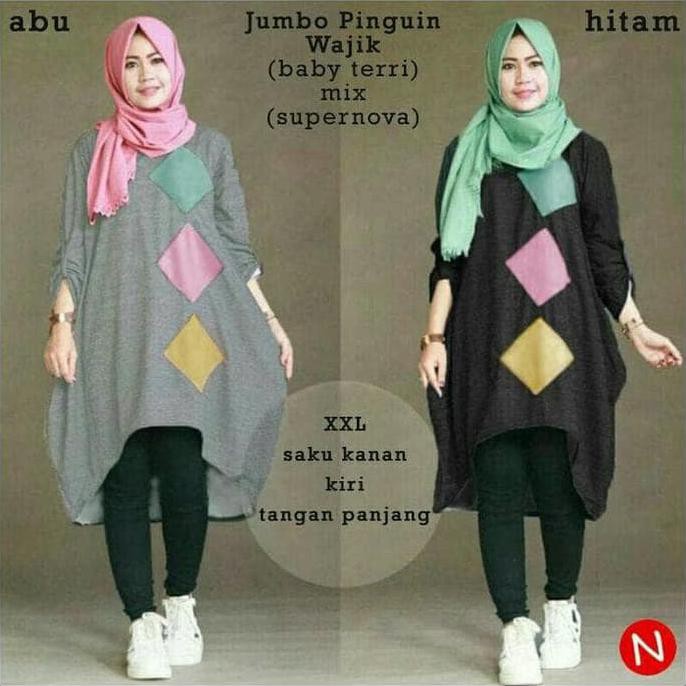 Jumbo Pinguin Tunik,Baju Super Jumbo,Atasan,Bumil,Dress Lengan Panjang