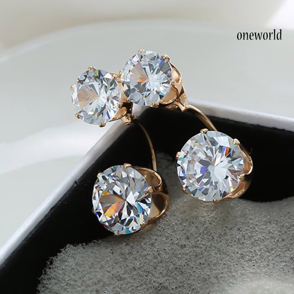 OW@ Ear Studs Double Rhinestones Fashion Drop Alloy Women Ear Jacket Earrings Jewelry for Party