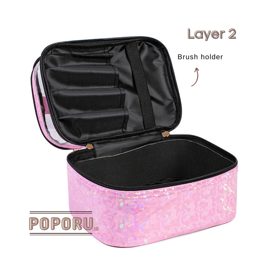 POPORU MORPHO FUCHSIA pouch 4 types - gloss cosmetics bag organizer for make up - tas tempat kosmetik