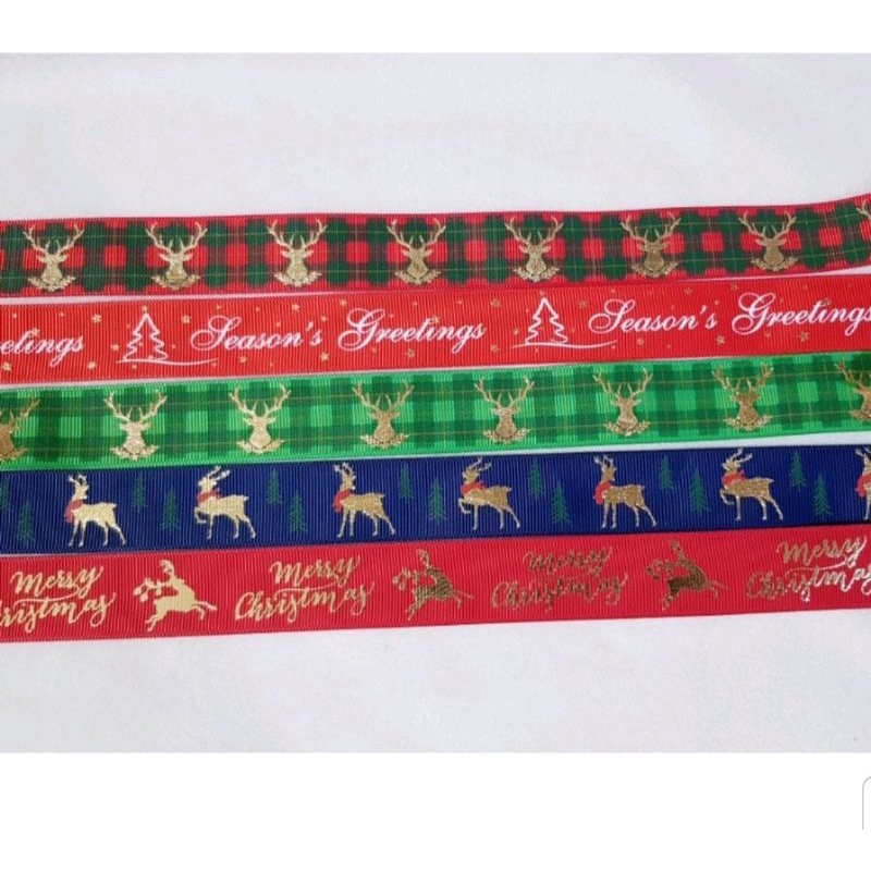 PITA RIBBON NATAL MERRY CHRISMAS BAHAN GROSSGRAIN LEBAR 2,5 HARGA PER ROLL ISI 100YARD