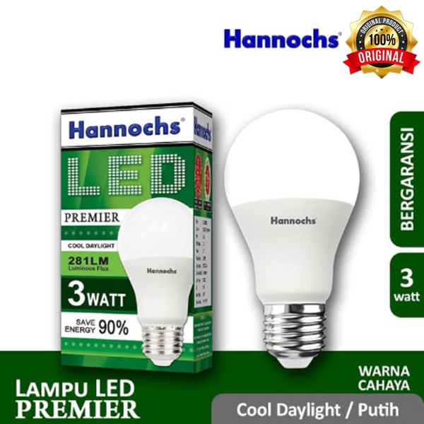 Lampu LED Hannochs Premier LED Bulb 3W Putih Garansi 1 Tahun - LED Premier Hannochs 3 Watt