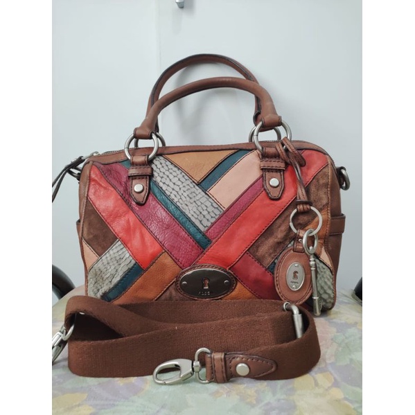 Fossil Maddox satchel dark patchwork