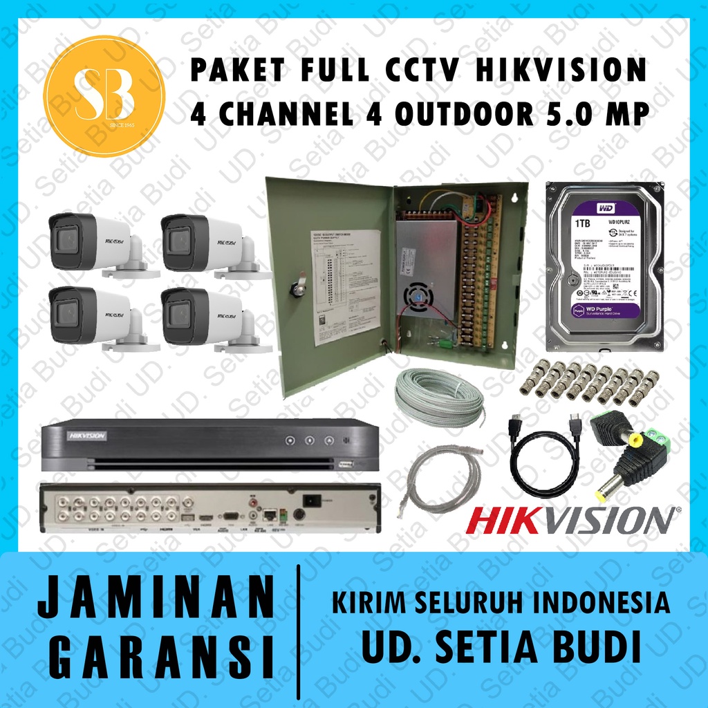 Paket FULL CCTV Hikvision 4 Channel 4 Outdoor 5.0 MP
