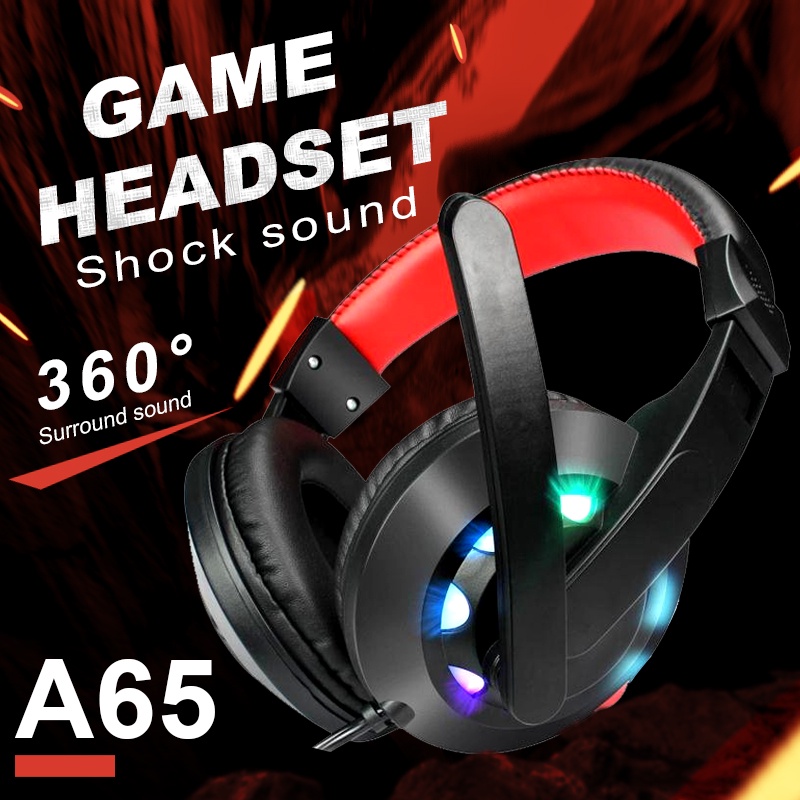 A3/A65 Gamer Stereo Earphone Komputer Bass Headphone Peredam Bising Dengan Mic/Lampu LED RGB