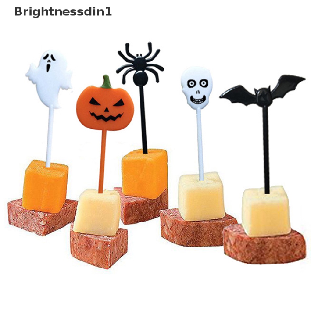 10pcs / set Garpu Buah / Kue / Dessert Desain Kartun Halloween Untuk Anak