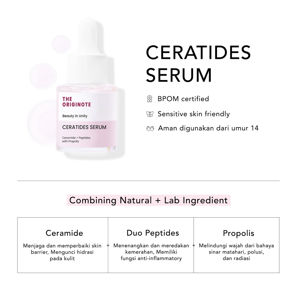 The Originote Ceratides Serum 20ml - Serum Memperbaiki Skin Barrier dan Membantu Penyembuhan Jerawat with Ceramide, Peptides &amp; Propolis ORIGINAL