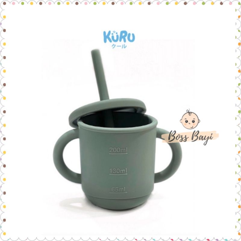 KURU BABY - Silicone Sippy Cup Set / Gelas Silikon Bayi + Straw (Sedotan)