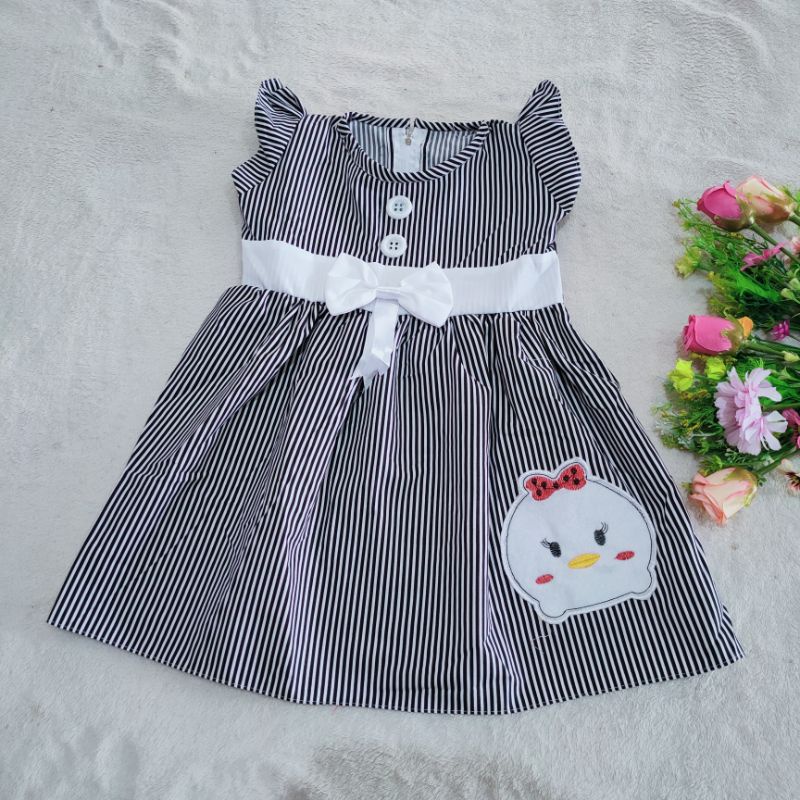 Dress anak 2 3 Tahun baju anak cewek perempuan gaun strip terbaru bebek piyo piyo