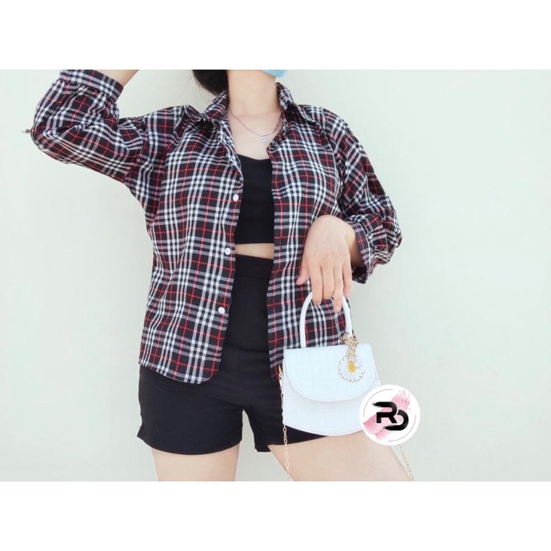 RD FASHION KEMEJA GUILEN OVERSIZE SHIRT BAHAN KATUN KOTAK YANDETH FIT L-Kotak BB HITAM