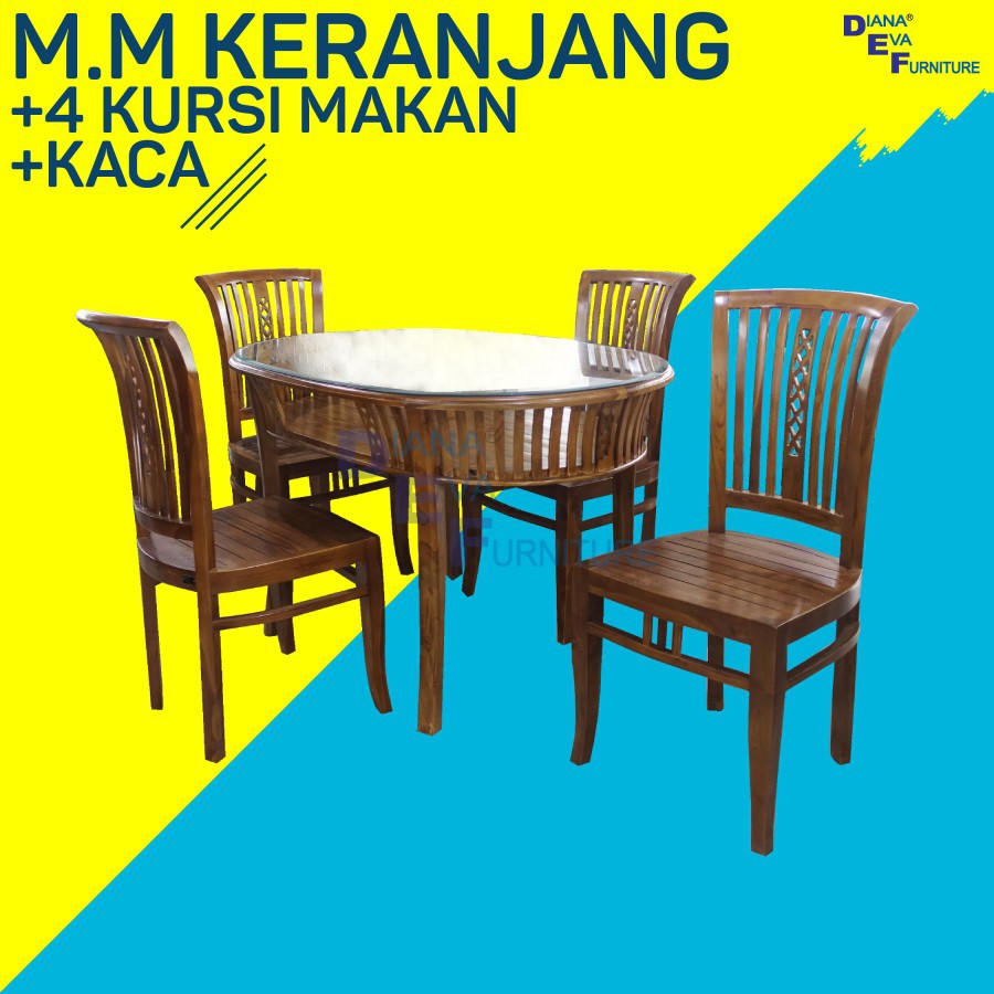 Meja Makan Keranjang (+ Kaca) + 4 Kursi Makan