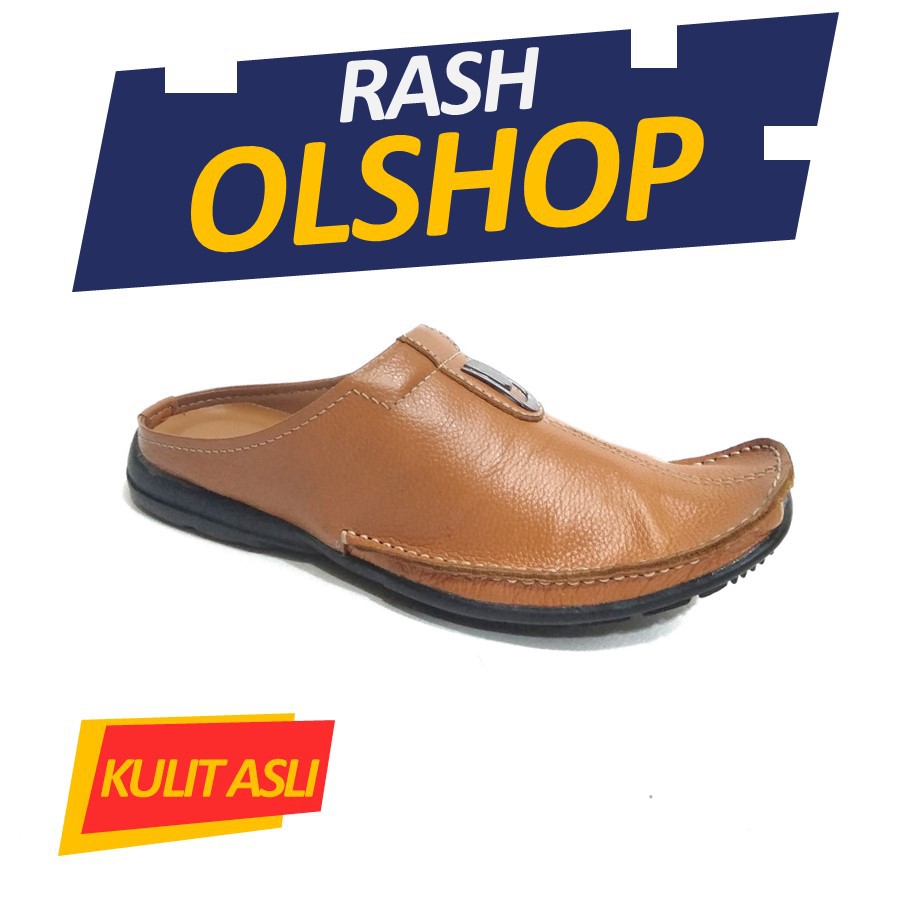 Sepatu sandal pria bahan kulit asli bustong keren full kulit putih, tan ,dan hitam