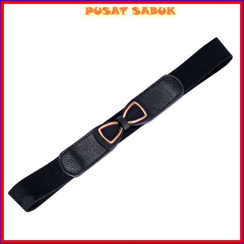 Belt Ikat Pinggang Kecil Korea Sabuk Obi Karet Wanita Fashion Gesper Cewek Polos Model Kupu Hitam