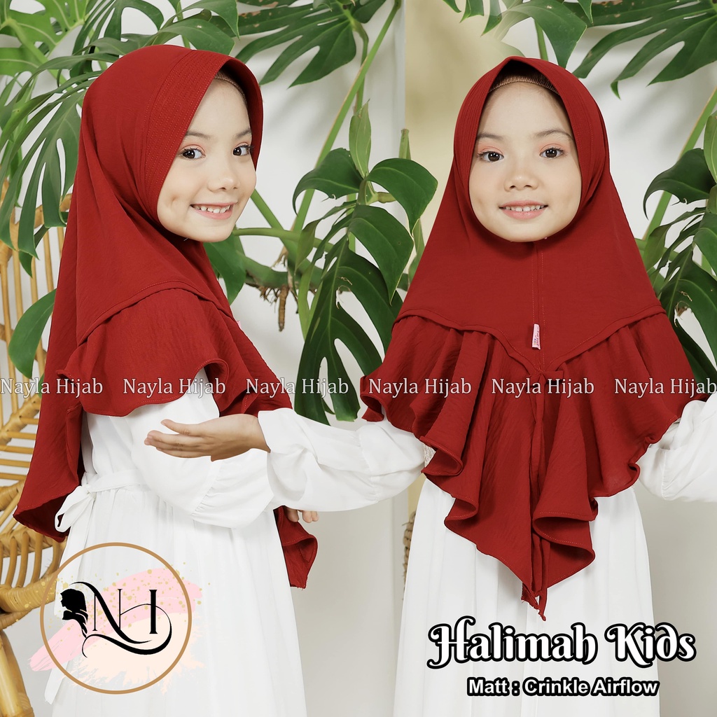 Kerudung Instan Anak Halimah Kids Crinkle Airflow Premium Jilbab Anak Airflow Anti Kusut Nayla Hija'b