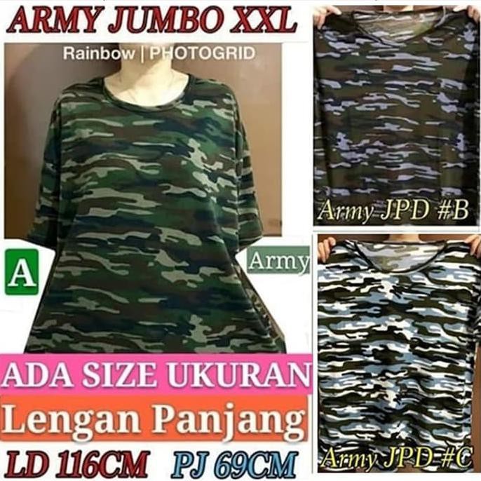 KAOS JUMBO ARMY WANITA/KAOS LORENG WANITA/BAJU ARMI TENTARA WANITA - HIJAU, M
