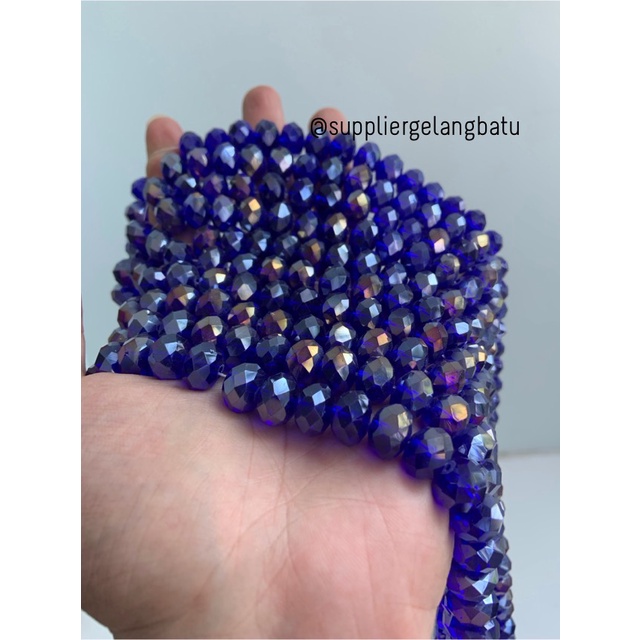 Crystal Ceko 12mm BLUE QUARTZ metallic biru kuarsa metal kristal impor bahan kalung gelang anting strap mask kerajinan tangan craft citayam fashion week etink vintage elegan bali manik crystal