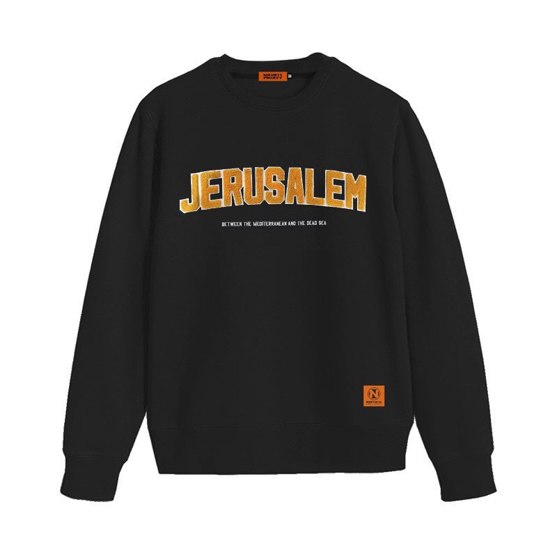 CREWNECK LOGO FULL BORDIR JERUSALEM HITAM SIG KUNING PREMIUM KUALITAS DISTRO SWETER BASIS CREWNECK