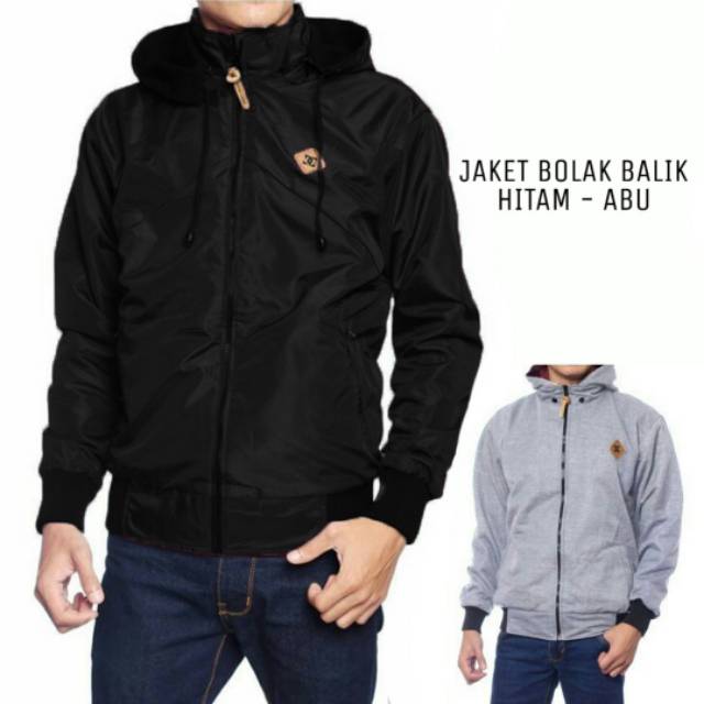 [Toko Jaket Bandung] Jaket Parasut Bolak Balik Full hitam 2in1 DC BB pria wanita bahan fleece tebal