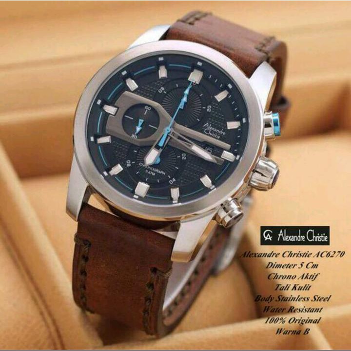 JAM TANGAN PRIA ELEGANT ALEXANDRE CHRISTIE AC6270 ORIGINAL BROWN SILVER LIMITED EDITION