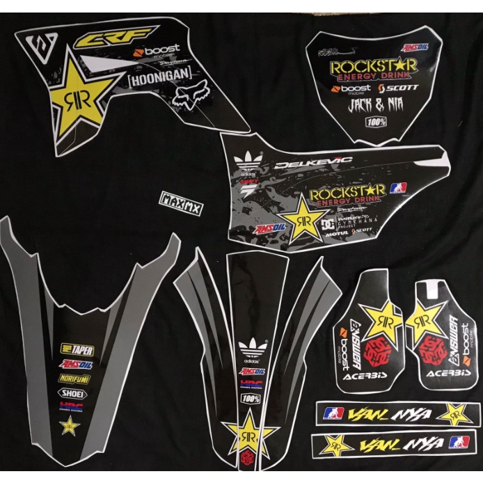 DECAL STIKER CRF 150L DEKAL VARIASI STRIPIG CUSTOM FULLBODY HITAM ROCKSTAR
