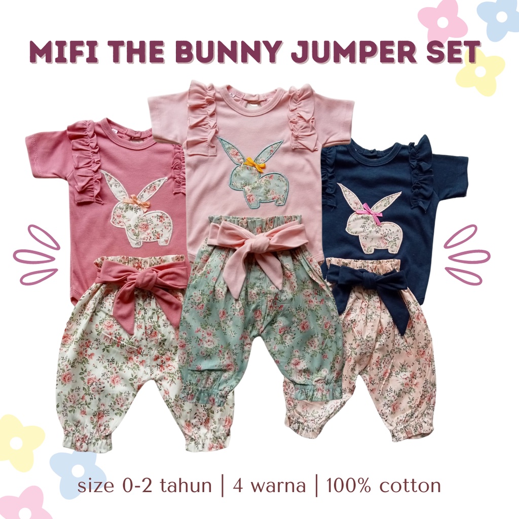 romper baby perempuan  0 6 bulan jumper bayi newborn 1 2 tahun perempuan cewek romper set MIFI THE BUNNY LOVE JUMPER setelan bayi anak