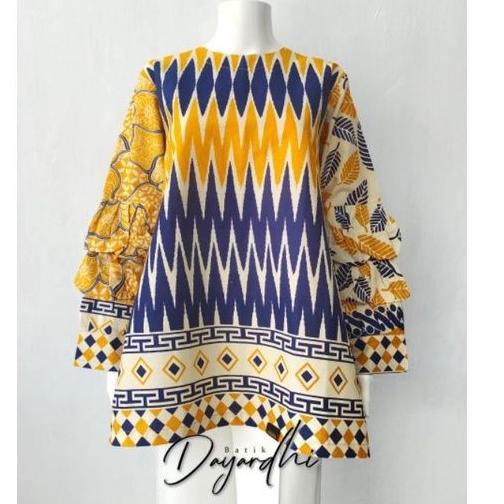 Batik zigzag kuning blouse batik wanita jumbo batik warna kuning baju batik wanita –Dpr31au22y