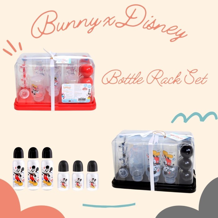 Bunny X Disney Botol Susu Dan Rak Botol Botol Rack Set Kado Bayi - Mickey Hitam - Kamusneptunus
