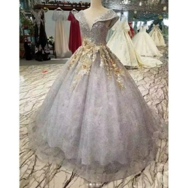 gaun pengantin big size gray wedding dress bridal gown