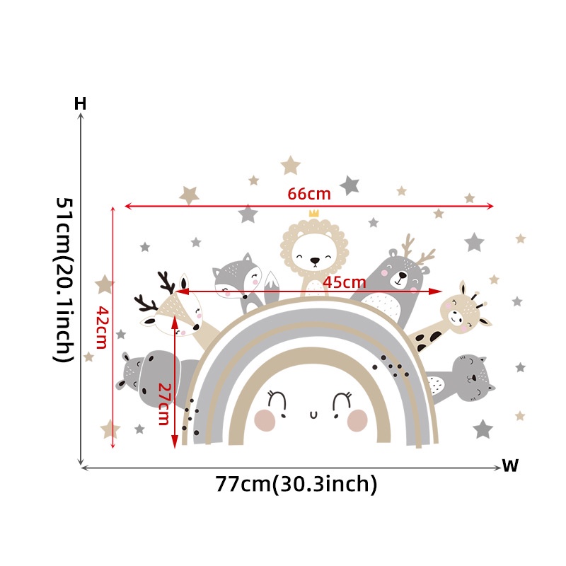 Wallpaper Removable Kartun PVC Wallpaper Dekorasi Kartun Lucu Dekorasi Rumah Hewan Bintang Stiker Dinding Motif Rubah Wallpaper Kamar Anak Removable Rainbow