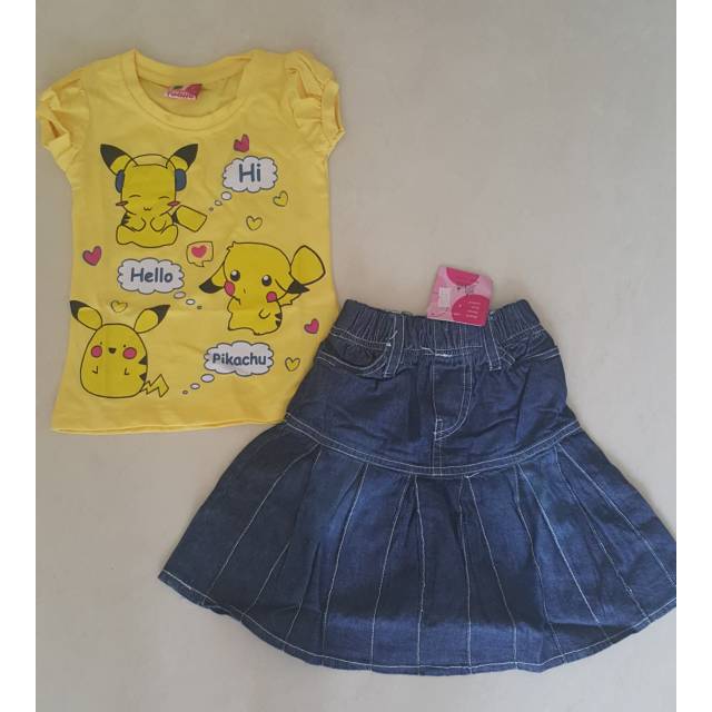 Stelan anak pikachu rok kuning