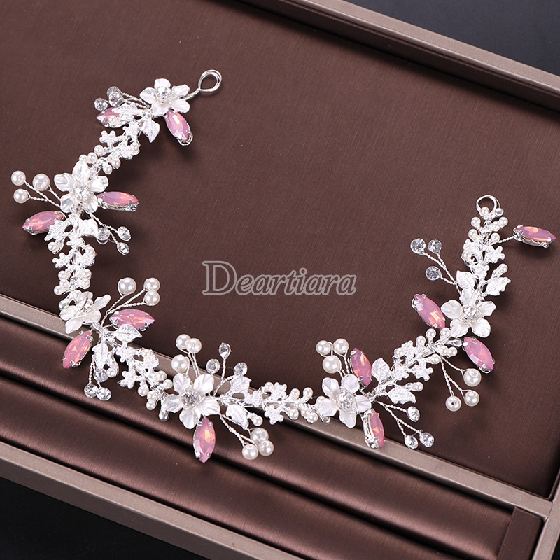 Bando Tiara Handmade Desain Bunga Rose Gold Hias Kristal Mutiara Untuk Pengantin Wanita