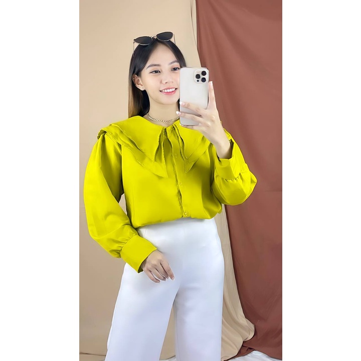 Tq88indonesia Fashion Baju Atasan Wanita Terbaru / MOLI SHIRT / Blouse Polos Lengan Panjang / Busana Casual Cewek / Ootd Kekinian / Outfit Kasual