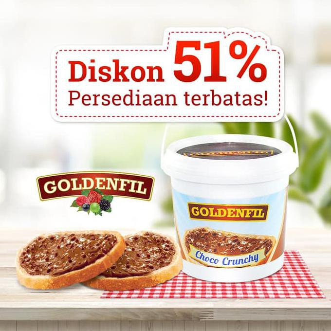 

GOLDENFIL Selai Coklat PR CHOCOLATE CRUNCHY 1 KG Spread Filling BPOM