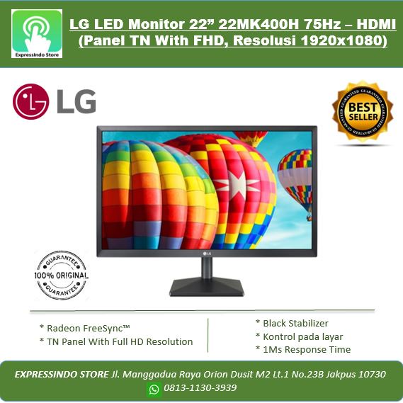 LG LED Monitor 22” 22MK400H 75Hz – HDMI (Panel TN With FHD, Resolusi 1920x1080)