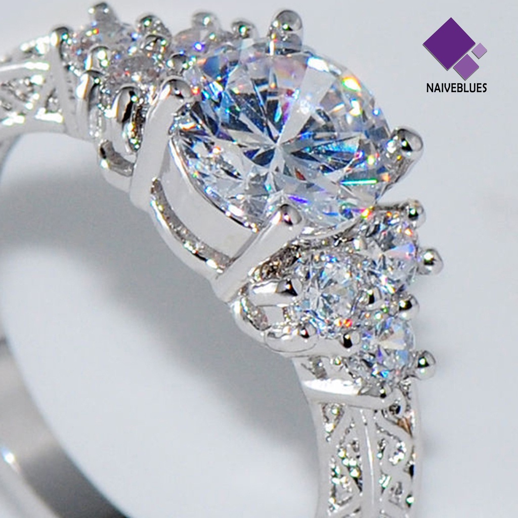 Naiveblue Cincin Wanita Hias Cubic Zirconia Untuk Pesta Pernikahan / Hadiah