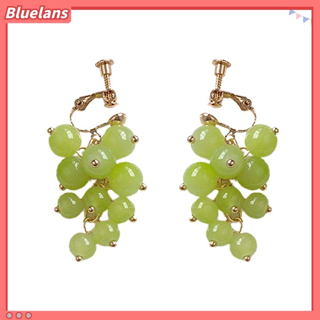 1 Pasang Anting Kait Tanpa Tindik Bentuk Anggur Aksen Manik-Manik Bulat Untuk Liburan