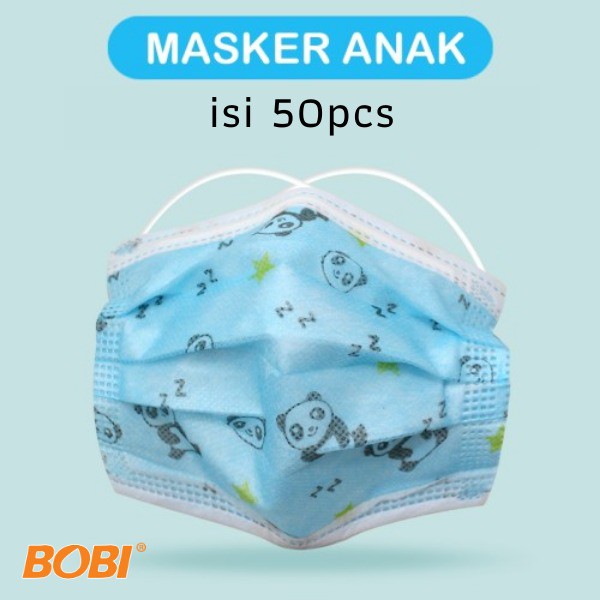 PROMO !!! Masker Anak 3 ply Non Woven &amp; Meltblown isi 50pcs - Earloop Kids Mask 3ply - Motif Random