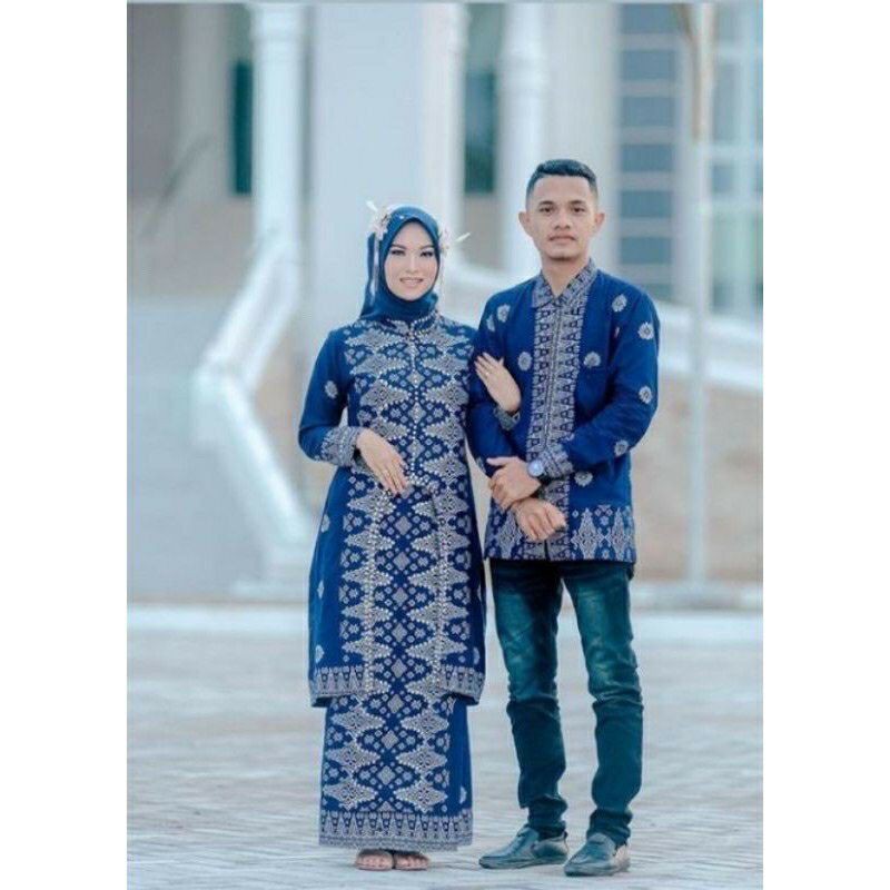 Batik songket navy silver couple