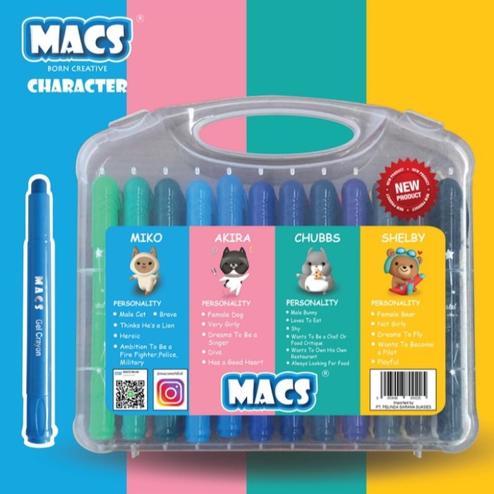 Krayon MACS Gel Crayon 24 Color/Warna Aman dan Mudah dibersihkan di tangan / kulit Washable - 1 set